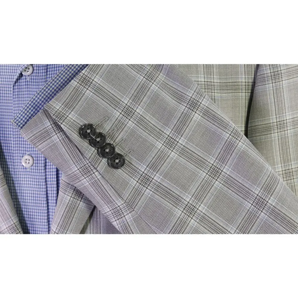 Valentino Current Gray Blue Windowpane Plaid Wool Silk 2Btn Sportcoat Blazer 42R
